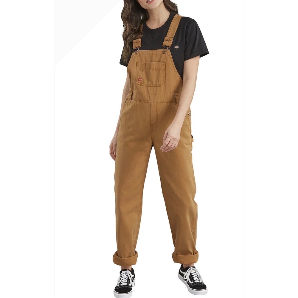Dickies Women Brown Duck Canvas Bib Overalls Size 24 Regular NWT